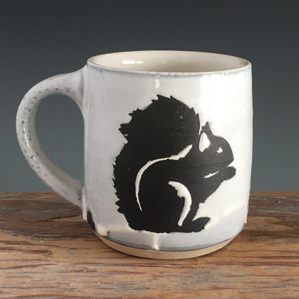 Squirrel Mug/ Stenciled image, Slip, Glaze